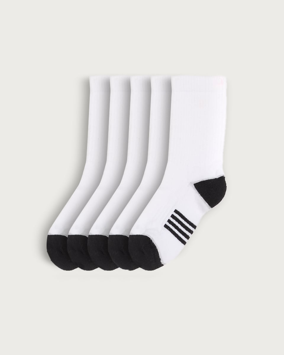 F&F School Boys 5-Pack Cotton Rich Contrast Stripe Sports Socks  in White Multi