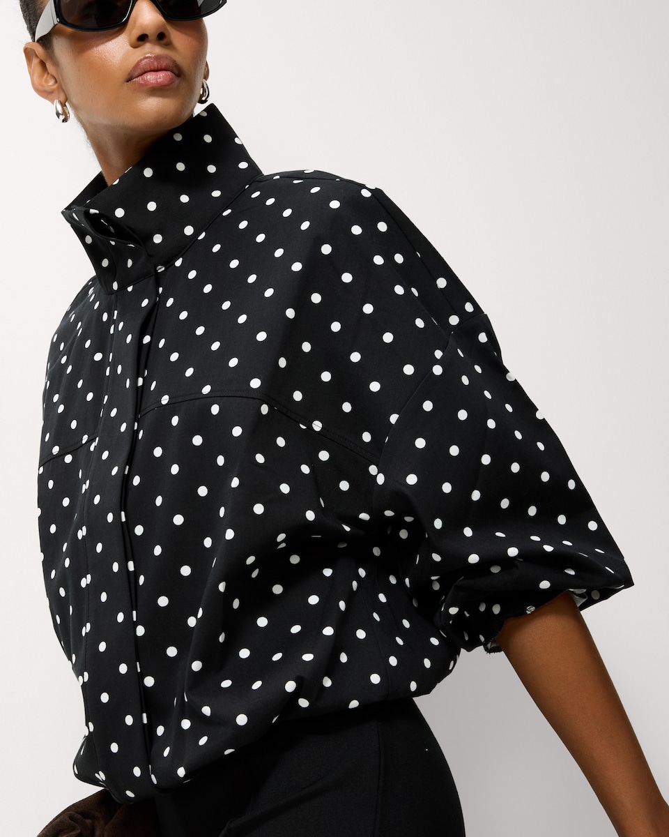 image 1 of F&F Pure Cotton Polka Dot Funnel Neck Track Jacket in Black