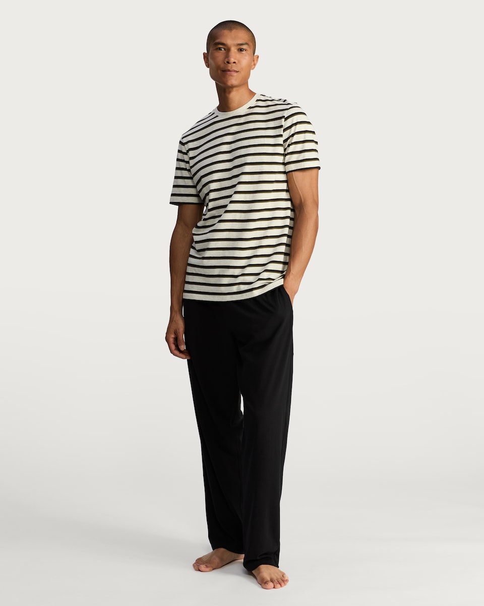 image 1 of F&F Cotton Rich Stripe Print Pyjamas in Stone
