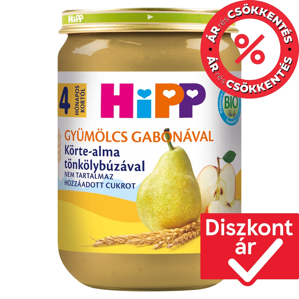 HiPP bio körte-alma tönkölybúzával bébidesszert 4 hónapos kortól 190 g