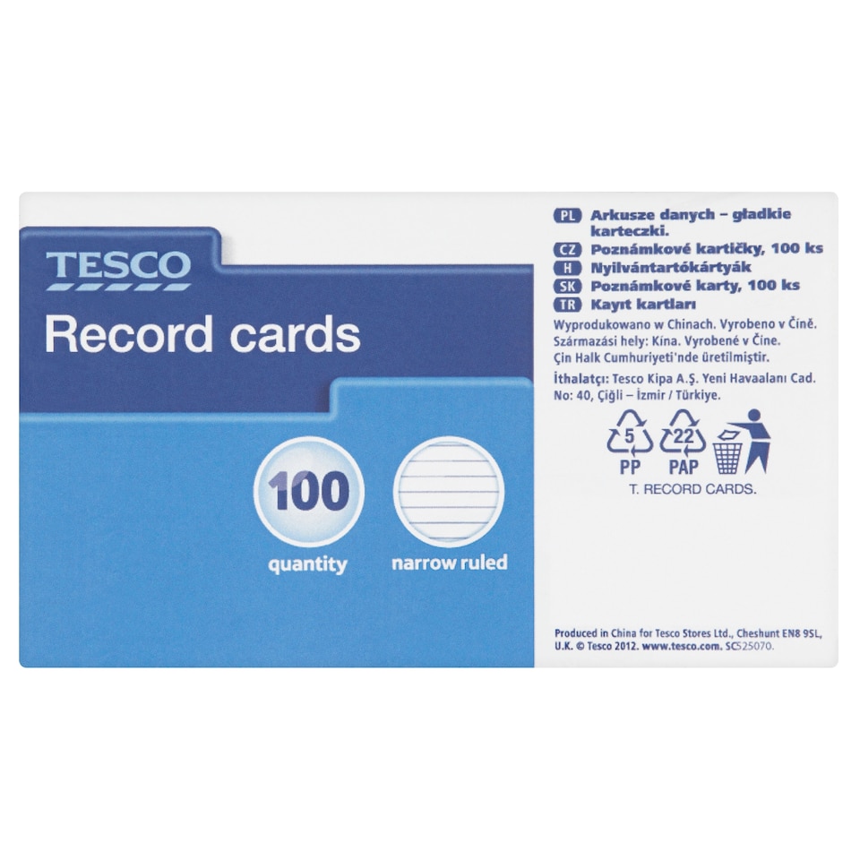 Tesco Record Cards 100 Pack