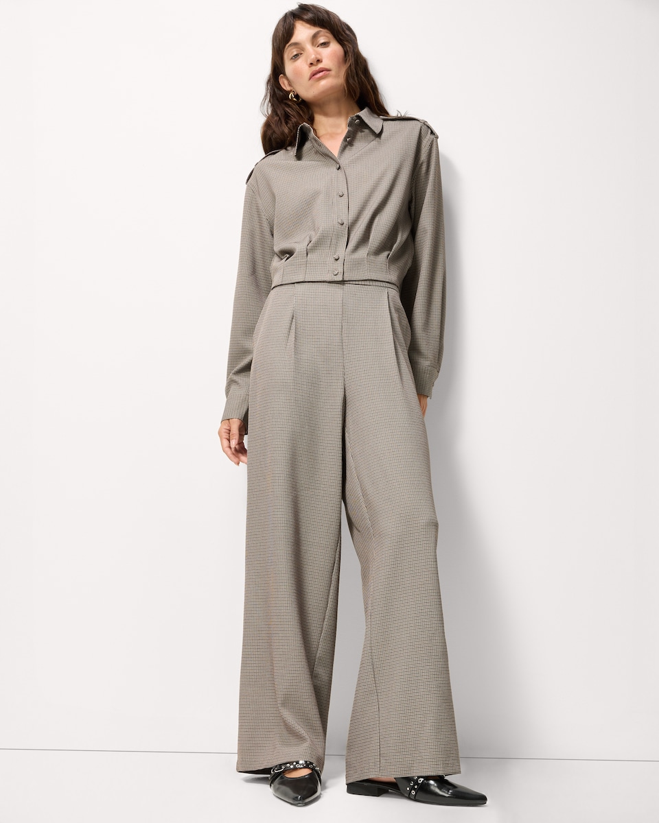 image 1 of F&F Checked Pleated Wide Leg Co-ord Trousers in Multi Brown