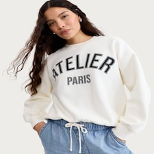 F&F Cotton Blend Atelier Paris Slogan Sweatshirt in Cream