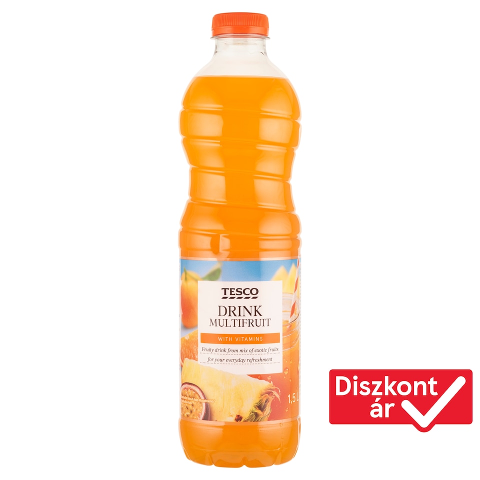 Tesco vegyes gyümölcsital cukorral és édesítőszerrel, hozzáadott vitaminokkal 1,5 l