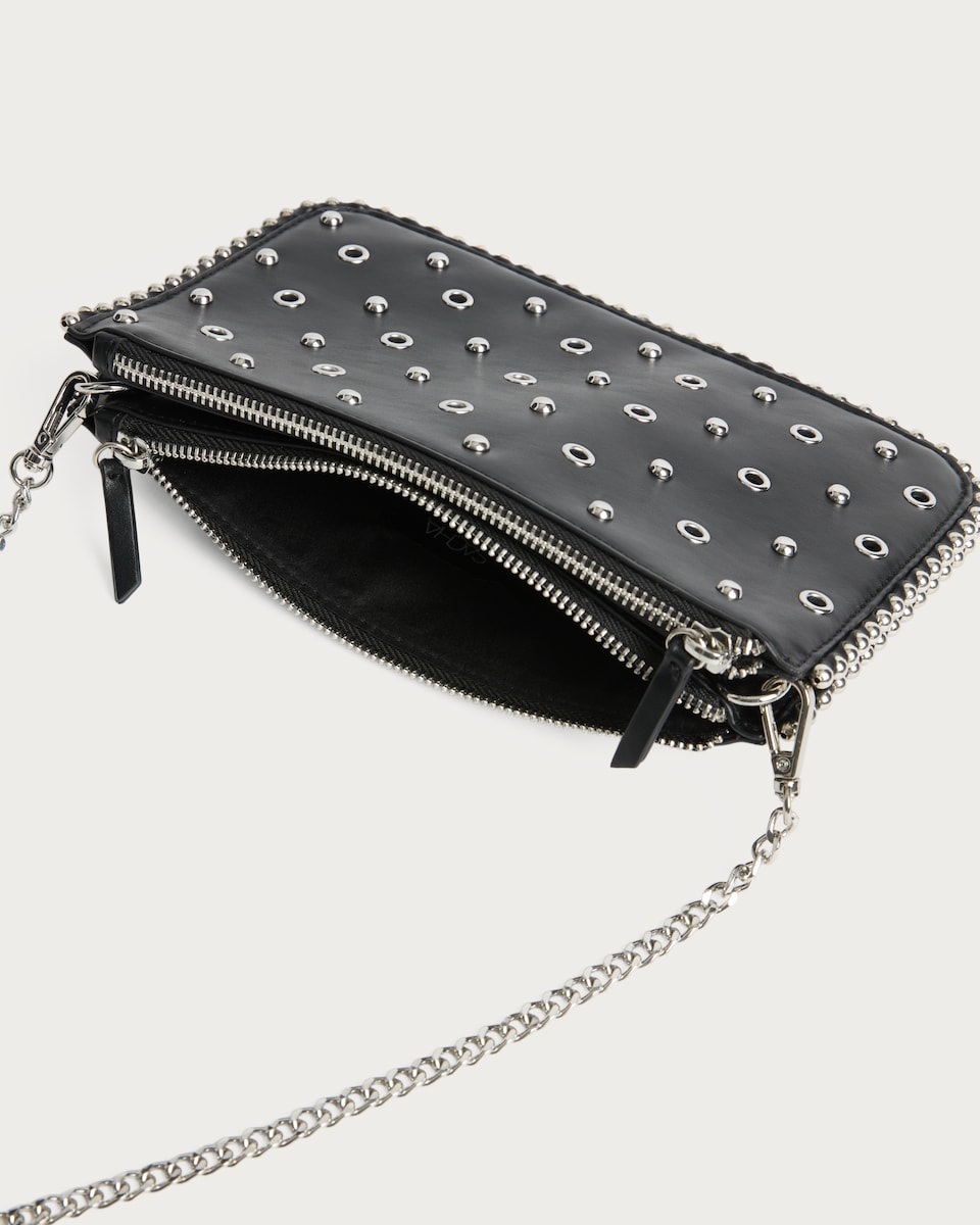 image 1 of SACHA Studded Chain Strap Crossbody Bag in Black