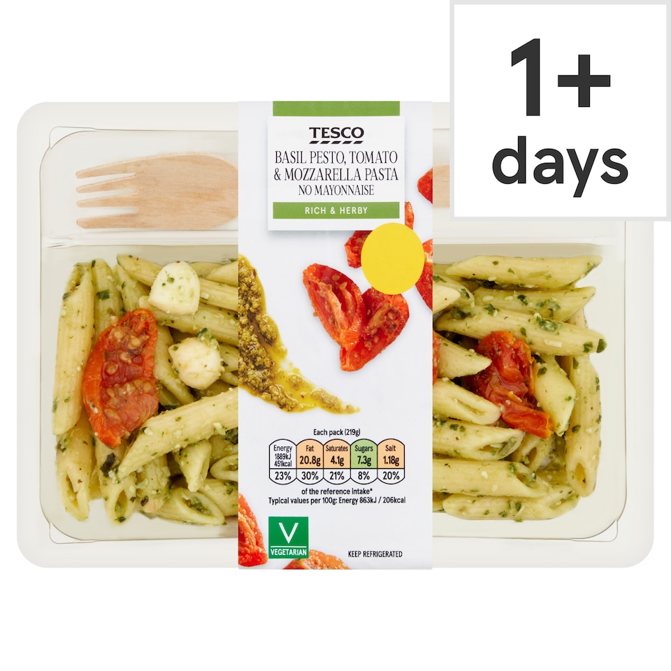 Tesco Basil Pesto, Tomato and Mozzarella Pasta 219g