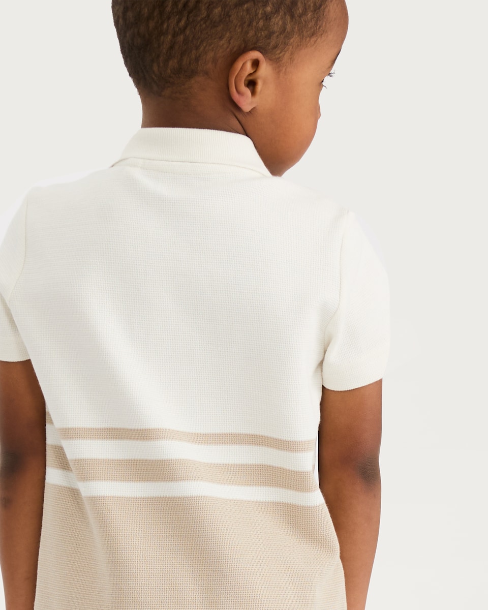 image 1 of F&F Boys Zip Neck Polo Shirt in Stone