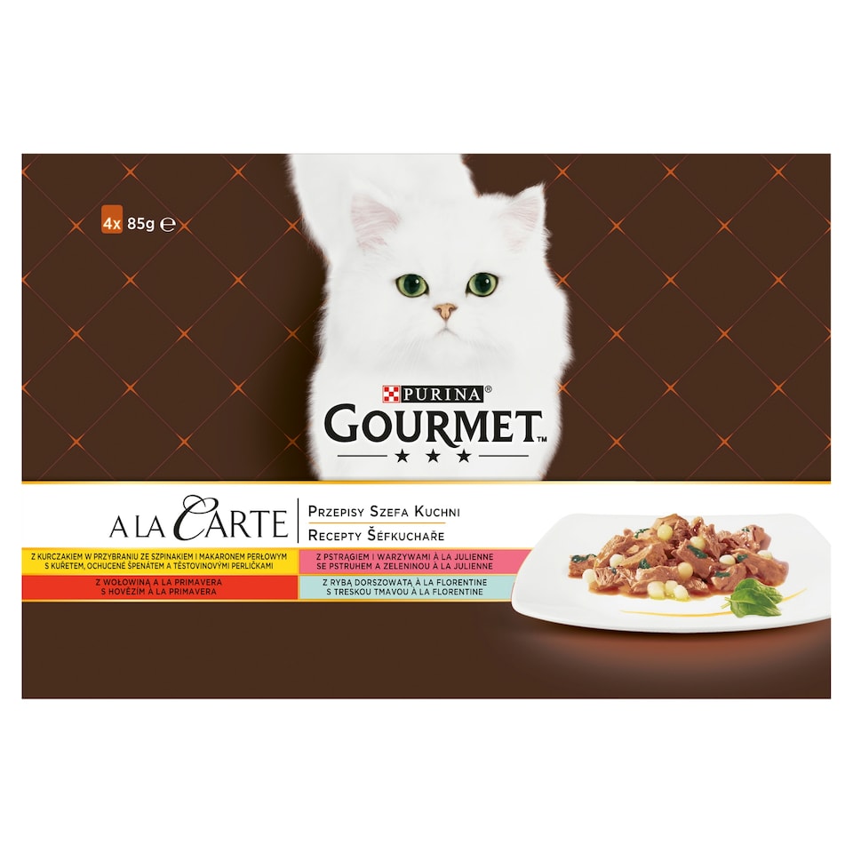 Gourmet A la Carte Pouches for Cats Chicken, Beef, Trout, Cod 4 x 85g