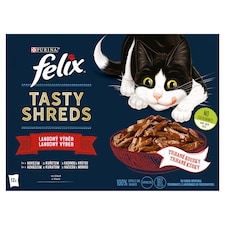 Felix Tasty Shreds Pouches for Cats Beef, Chicken, Duck, Turkey in Juice 12 x 80 g