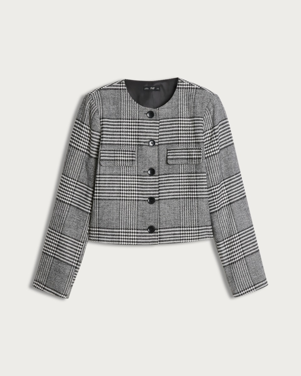 image 1 of F&F Check Cropped Jacket in Black