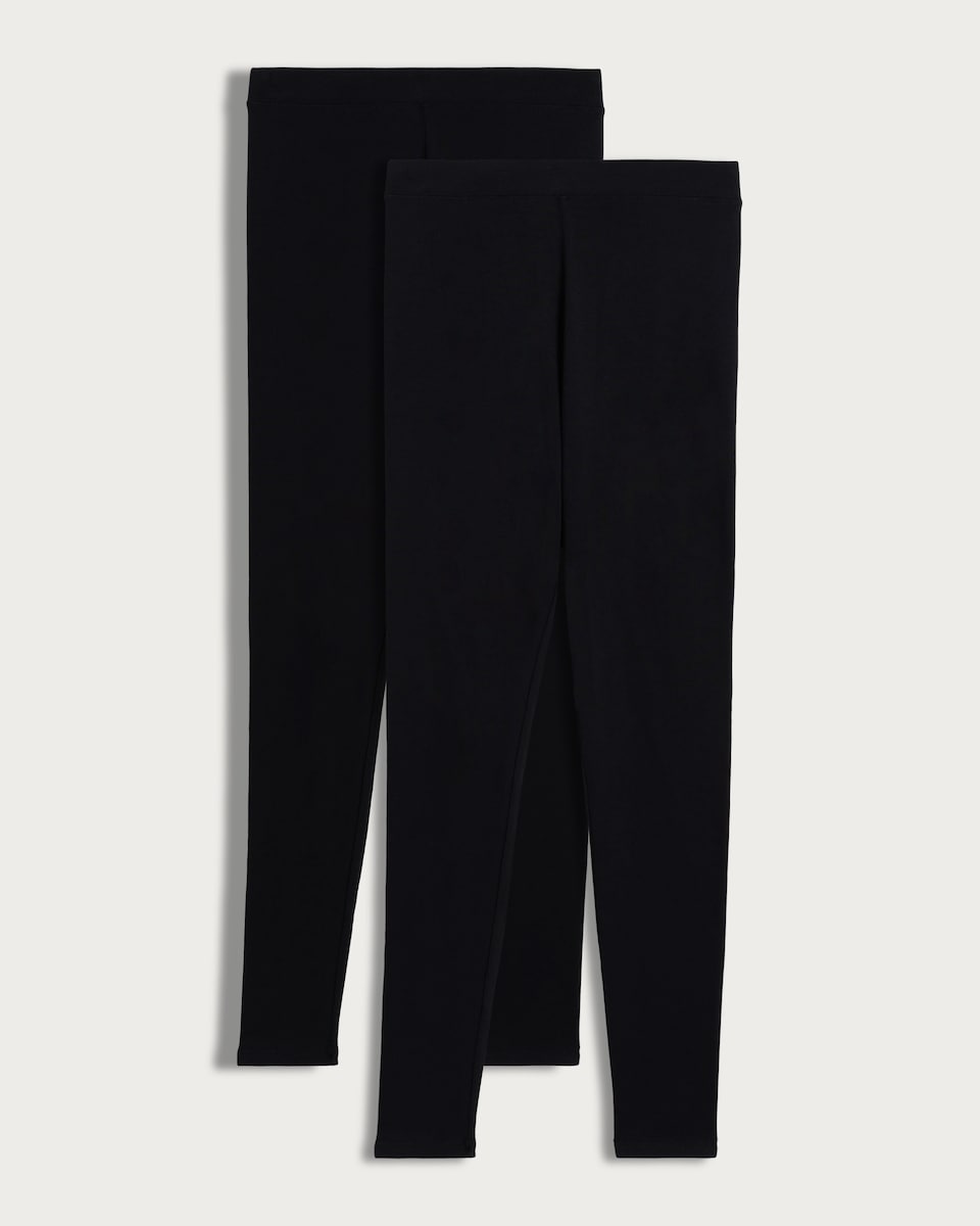 image 1 of F&F 2-Pack Cotton Rich High Rise Leggings in Black