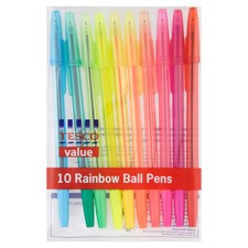 Tesco Everyday Value Rainbow Ball Point Pens 10 Pack