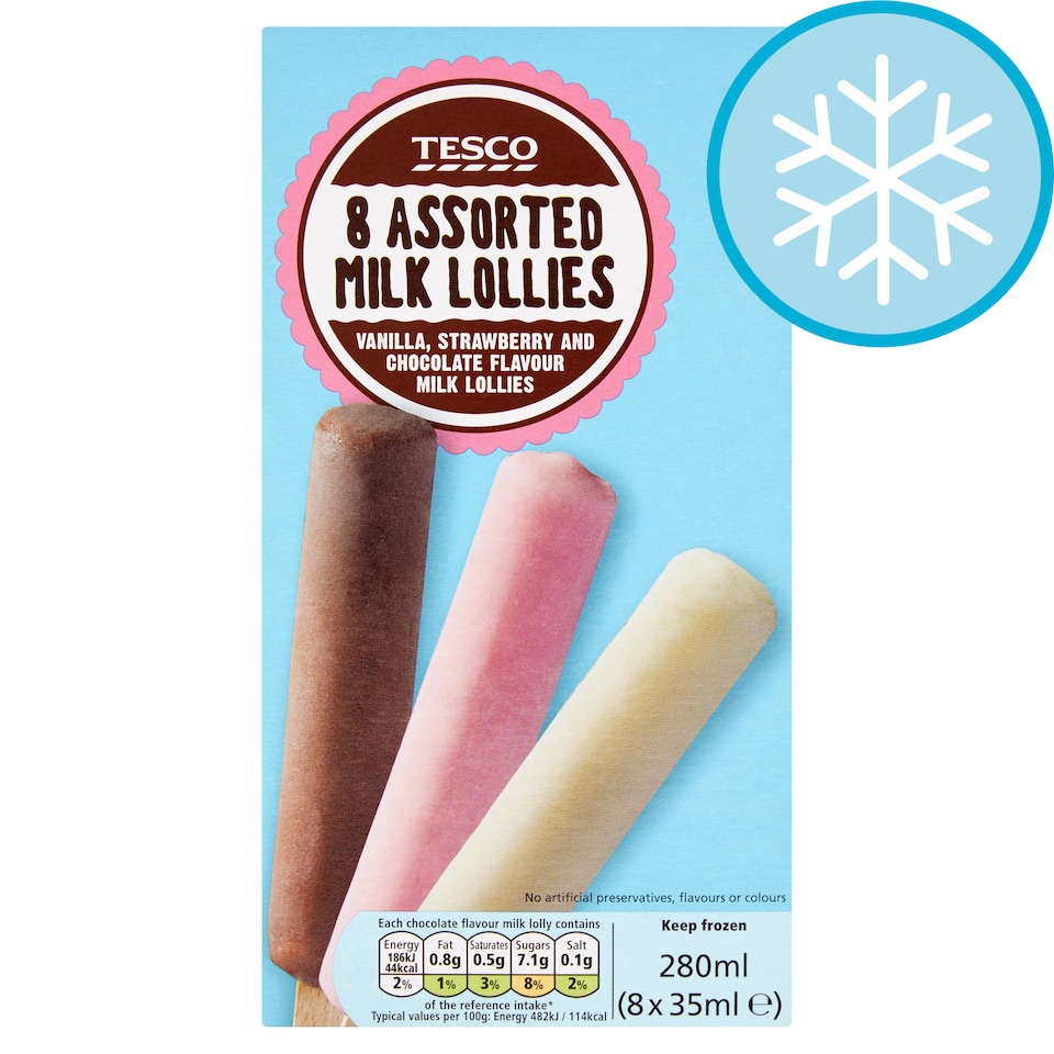 Tesco Milk Lollies 8 Pack 35Ml