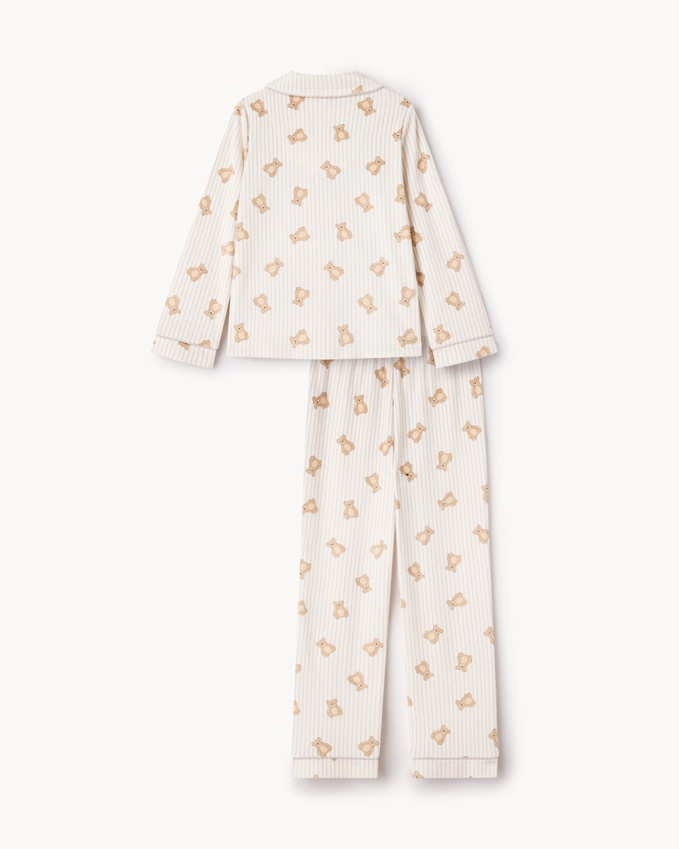 image 1 of F&F Girls Fleece Teddy Bear Revere Pyjama Set in Cream