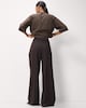 image 4 of F&F Pinstripe Pleated Wide Leg Trousers in Multi Brown