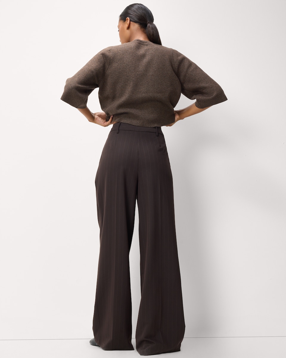 image 1 of F&F Pinstripe Pleated Wide Leg Trousers in Multi Brown