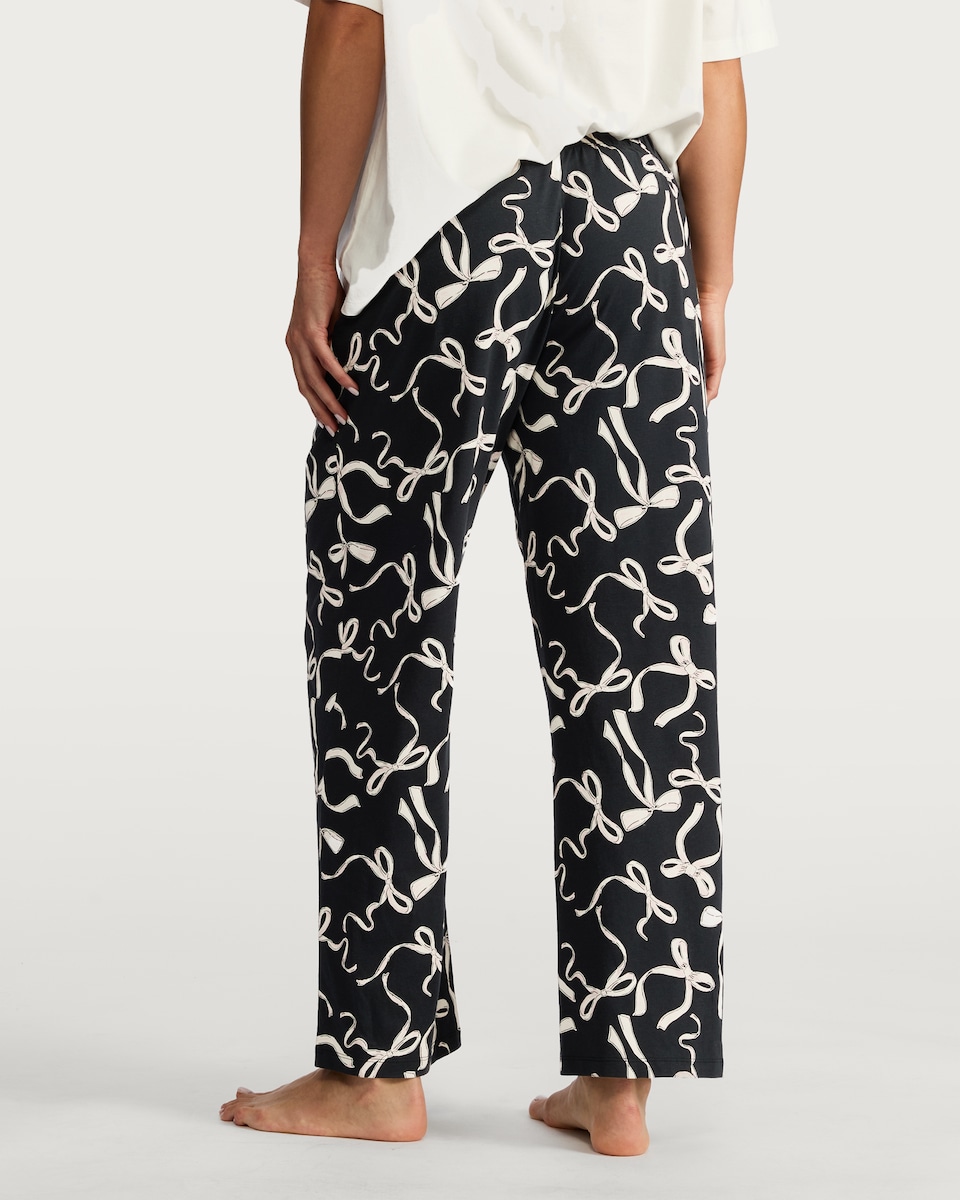 image 1 of F&F Pure Cotton Bow Print Pyjama Bottoms in Black