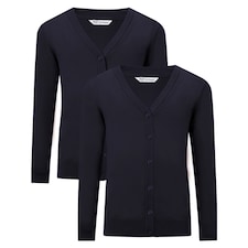 F&F School Unisex 2-Pack Pure Cotton V-Neck Cardigan in Navy