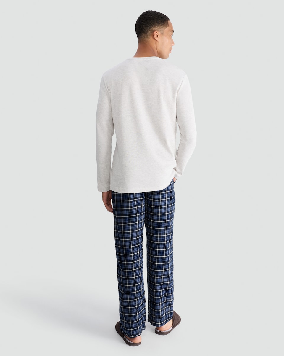 image 1 of F&F Cotton Rich Long Sleeved Top and Check Trousers Pyjamas in Multi