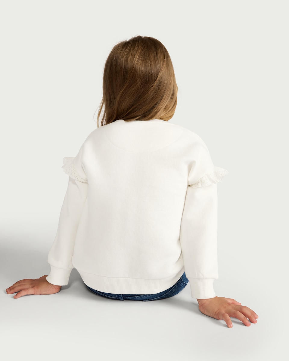image 1 of F&F Girls Cotton Rich Embroidered Sweatshirt in Cream