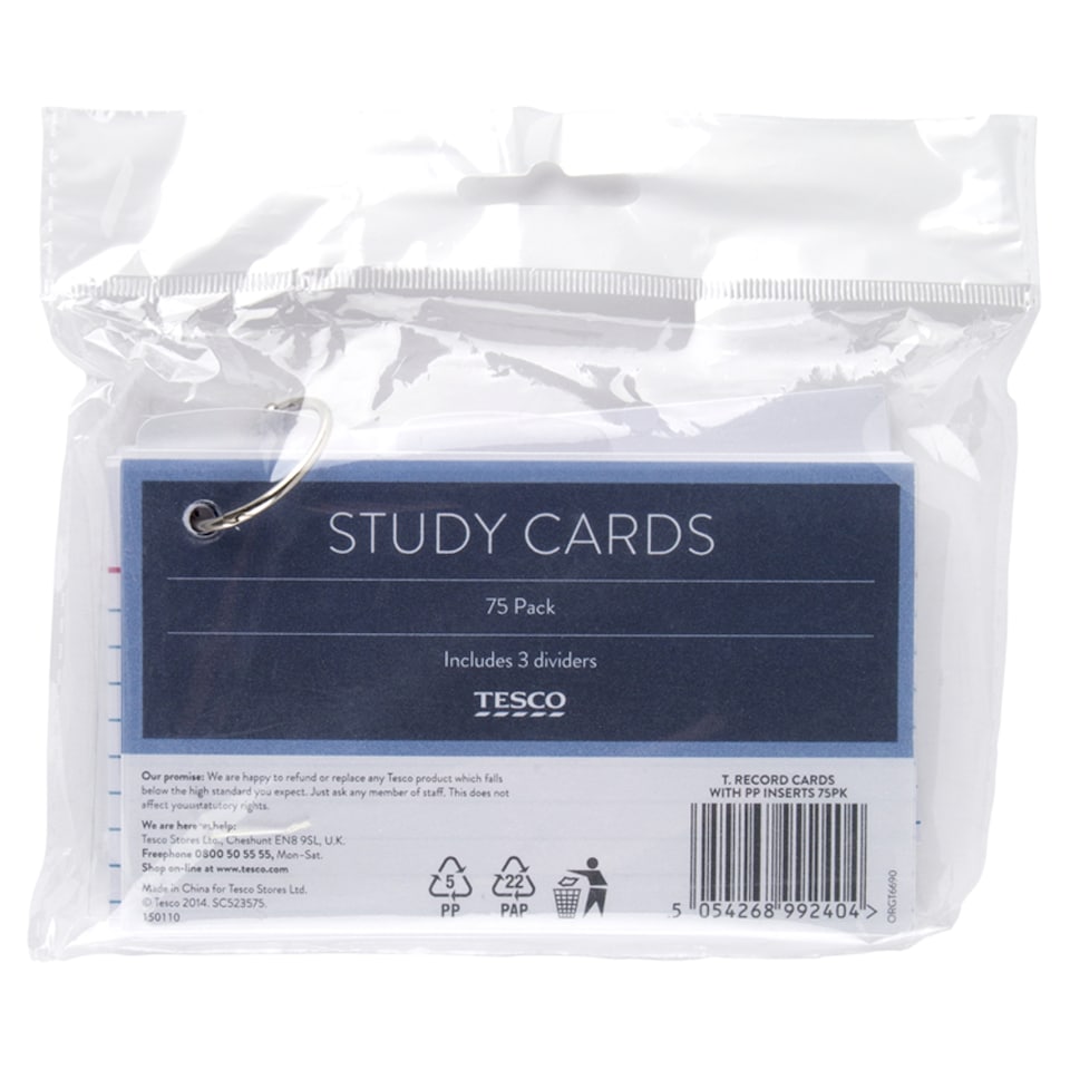 Tesco Studycards With Polypropylene Inserts 75Pk