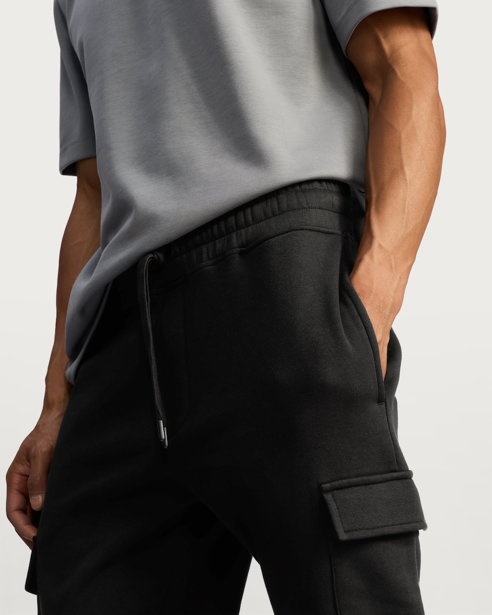 image 1 of F&F Cotton Rich Slim Leg Cuffed Cargo Joggers in Black