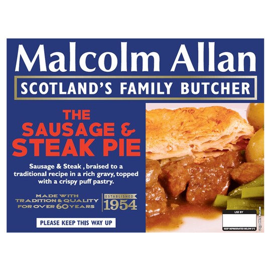 Malcolm Allan Steak & Sausage Pie 700G Tesco Groceries