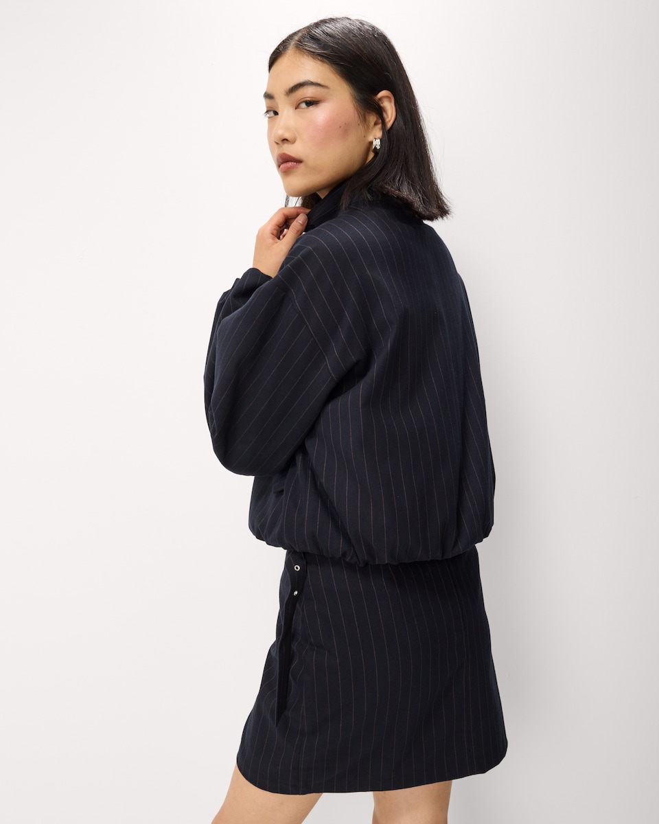 image 1 of F&F Pinstriped Funnel Neck Co-ord Jacket in Navy