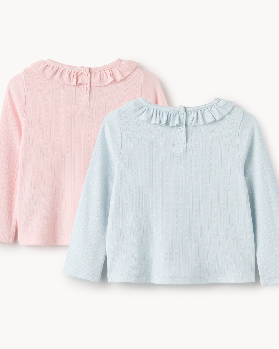 image 1 of F&F Girls 2-Pack Pointelle Polka Dot Frill Pyjama Sets in Multi