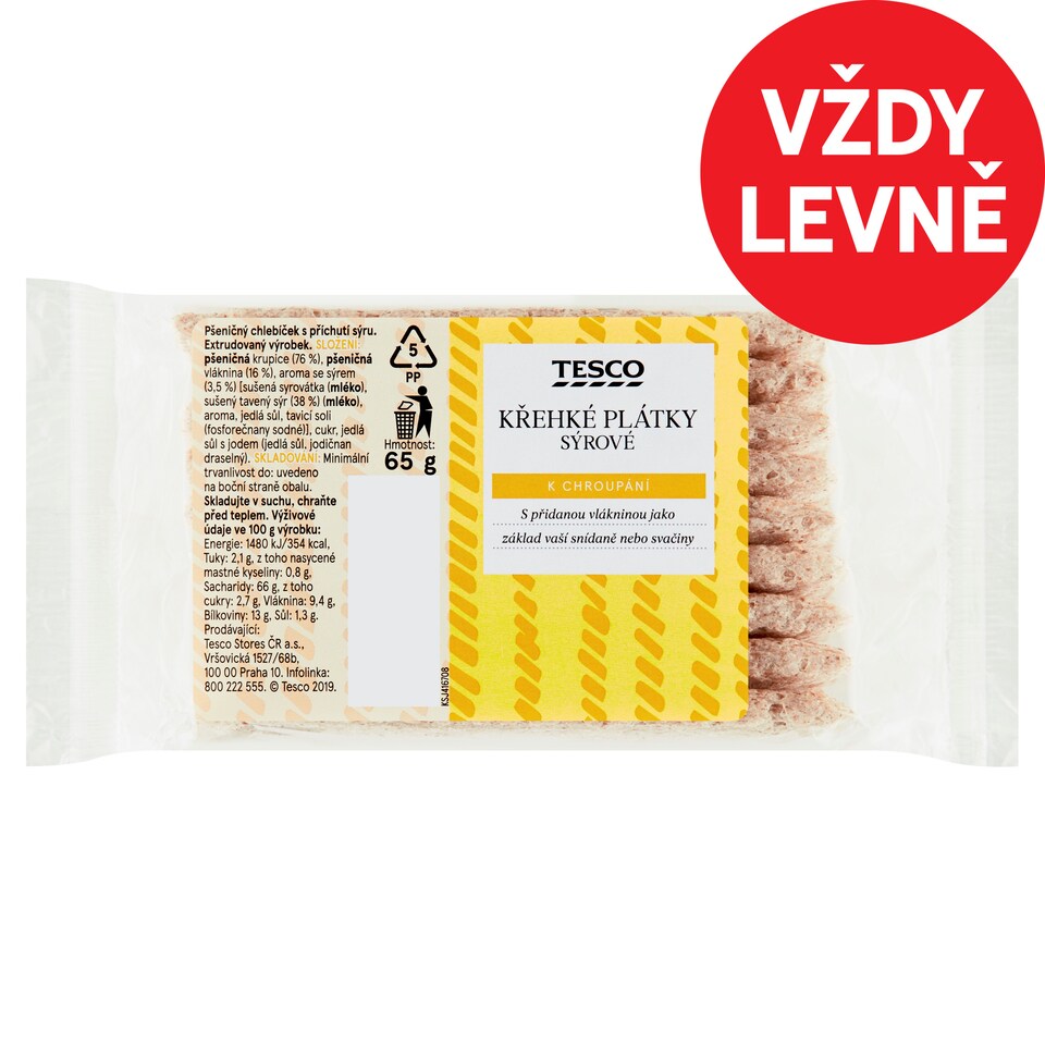 Tesco Křehké plátky sýrové 65g