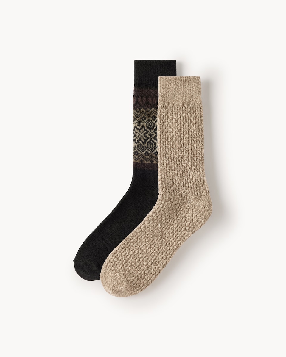 F&F 2-Pack Fair Isle Cosy Socks in Brown