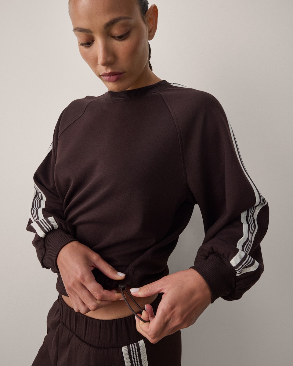 image 1 of F&F Active AFTERCLASS Side Stripe Sweatshirt in Chocolate