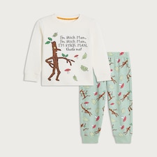 F&F Boys Pure Cotton Stick Man Sweatshirt and Bottoms Pyjama Set in Cream