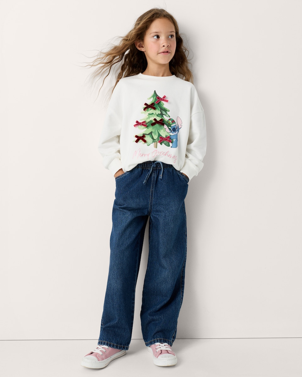 image 1 of Disney Stitch Cotton Rich Christmas Print Sweatshirt in Cream