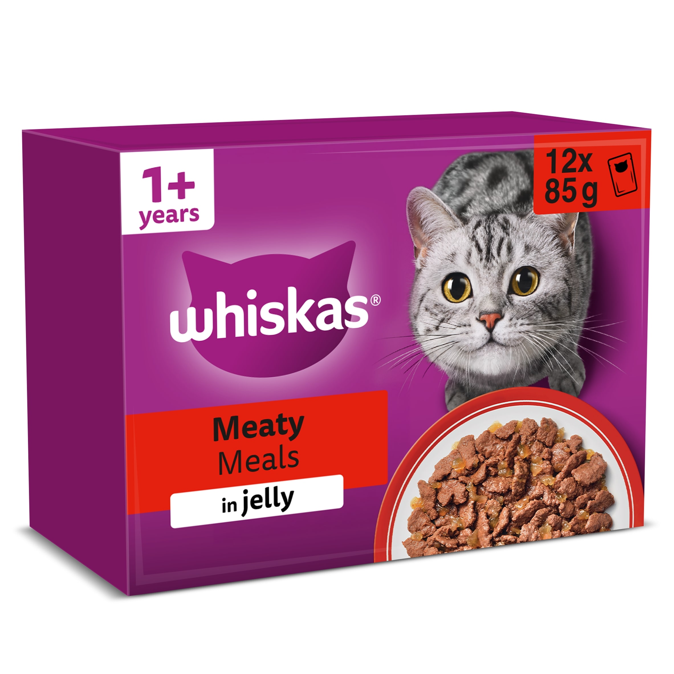 Whiskas Adult Wet Cat Food Pouches Meaty Meals in Jelly 12x85g