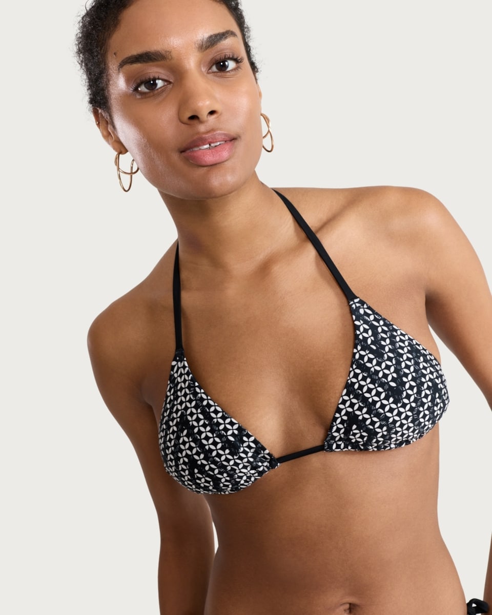 image 1 of F&F Geometric Print Triangle Bikini Top in Multi Black