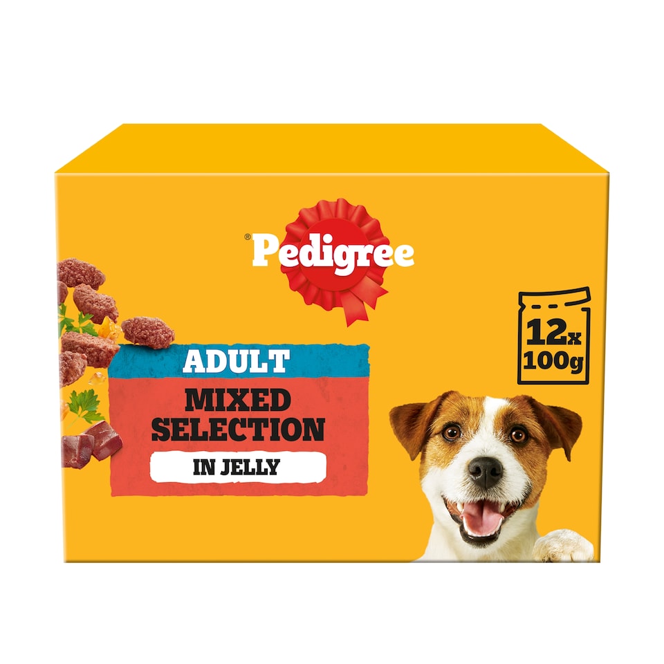 image 1 of PEDIGREE Adult Wet Dog Food Pouches Mixed Selection in Jelly 12x100g
