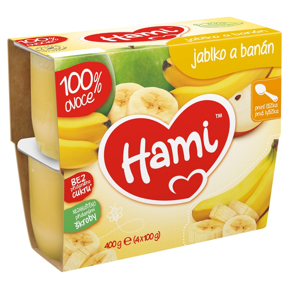 Hami ovocná přesnídávka 100% ovoce Jablko a banán první lžička 4 x 100g