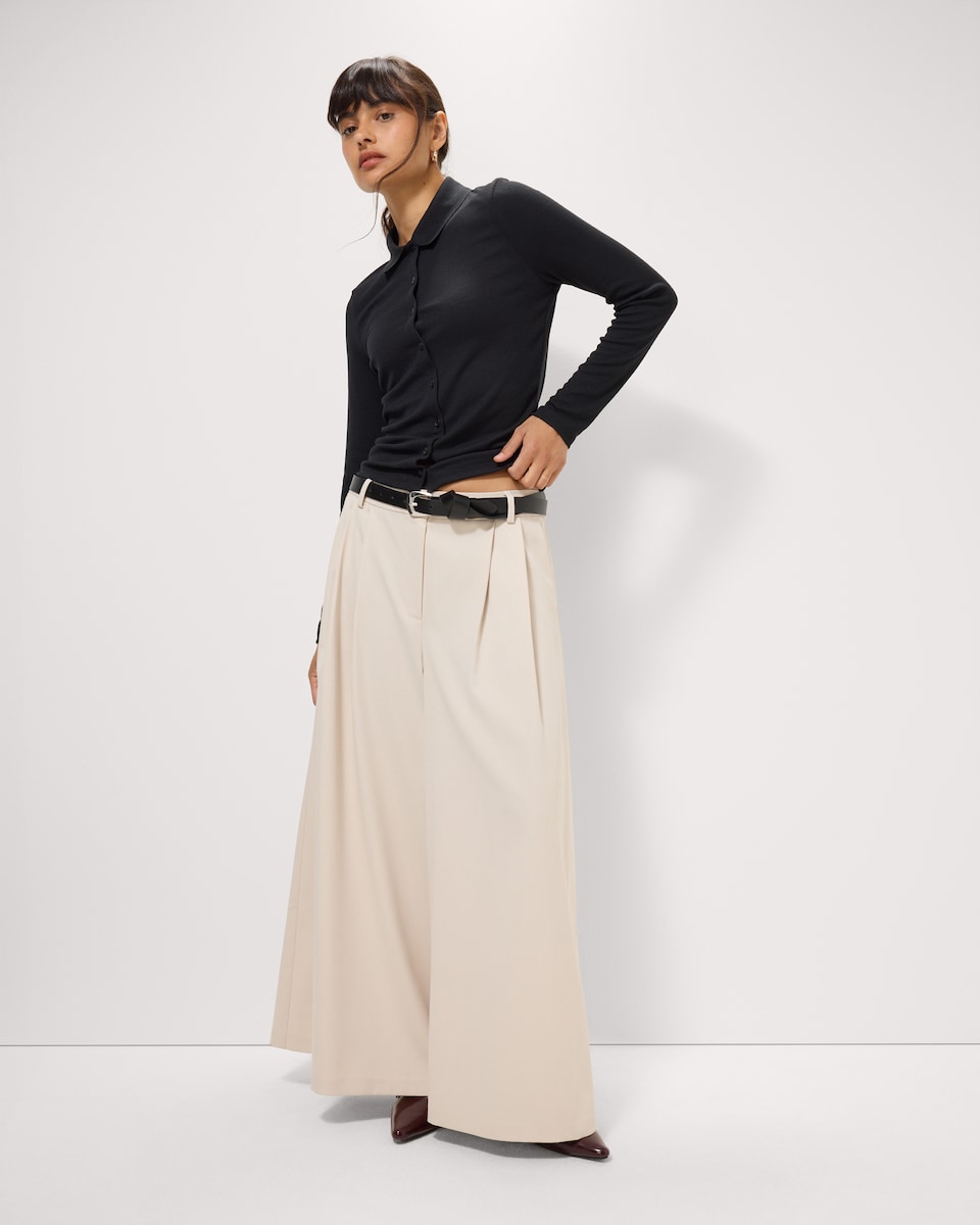 image 1 of F&F Ribbed Button Through Top in Black