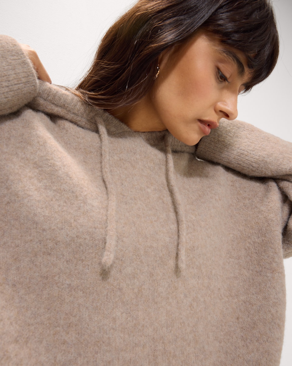 image 1 of F&F Knitted Hoodie with Wool in Mink