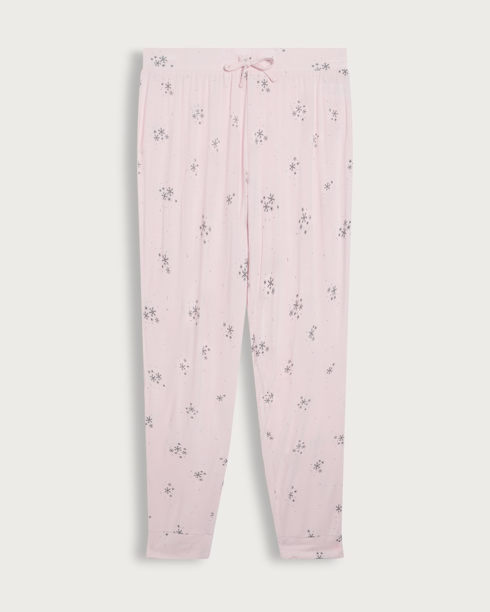 image 1 of F&F Snowflake Print Drawstring Pyjama Bottoms in Pink
