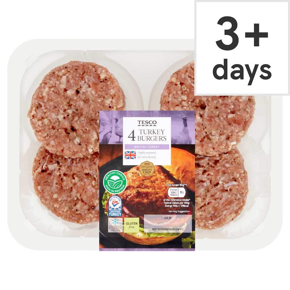 Tesco British Turkey Burgers 4 Pack 454g