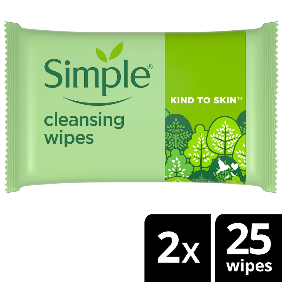 image 1 of Simple Cleansing Biodegradable Wipes 2X25 Pack