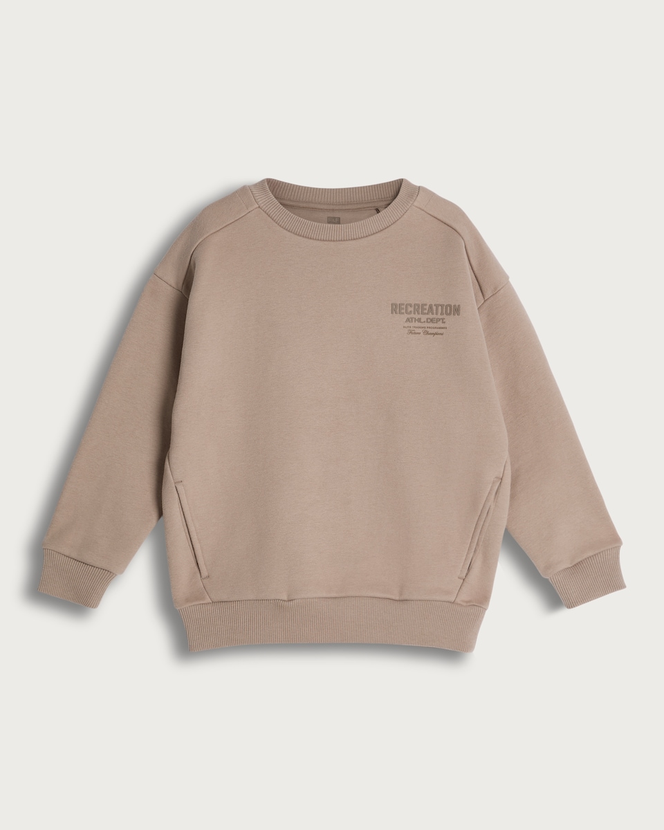 F&F Active Cotton Rich Athl. Dept. Slogan Sweatshirt in Stone