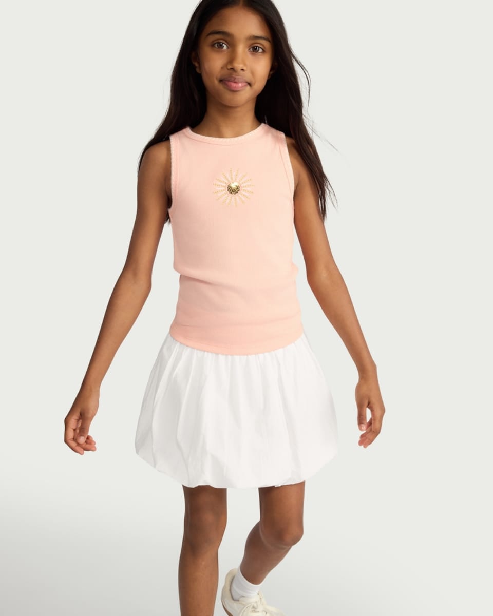 image 1 of F&F Girls Pure Cotton Bubble Hem Skirt in White