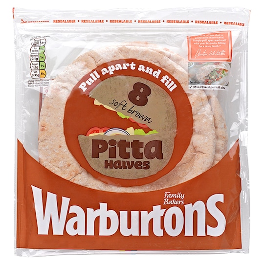 Warburtons Brown Pitta 4 Pack Tesco Groceries