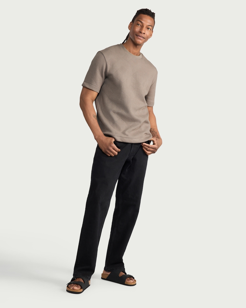 image 1 of F&F Textured Relaxed Fit T-Shirt in Stone