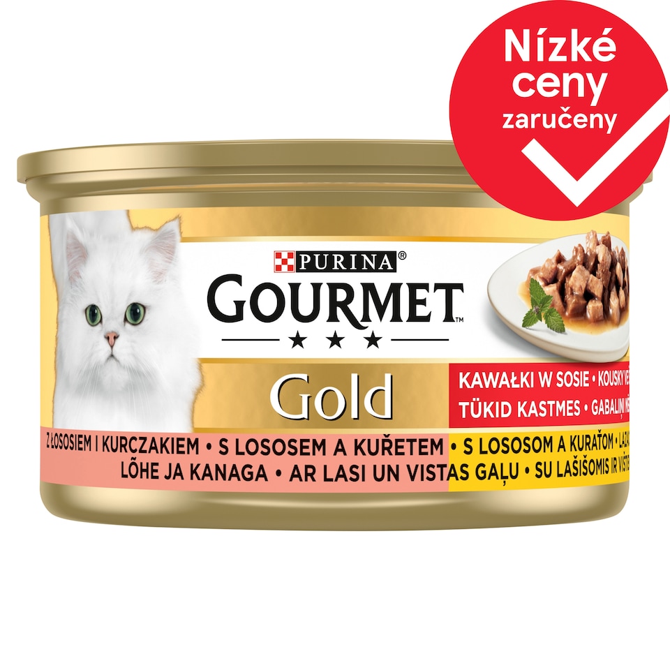 GOURMET Gold kousky ve šťávě s lososem a kuřetem 85g