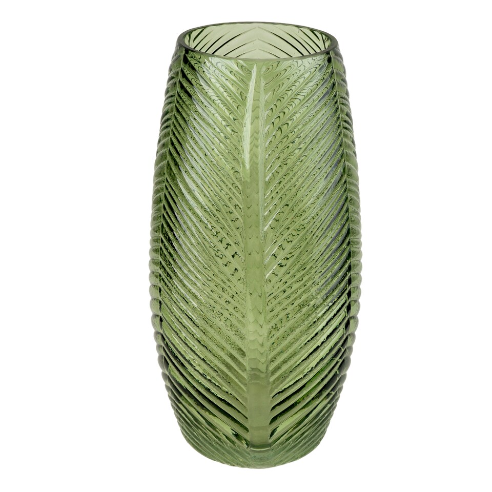 Candlelight Green Pressed Glass Vase