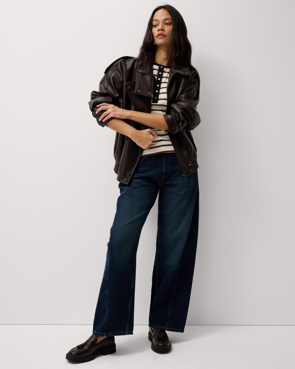 image 1 of F&F Cotton Rich Ribbed Striped Button Up Top in Multi